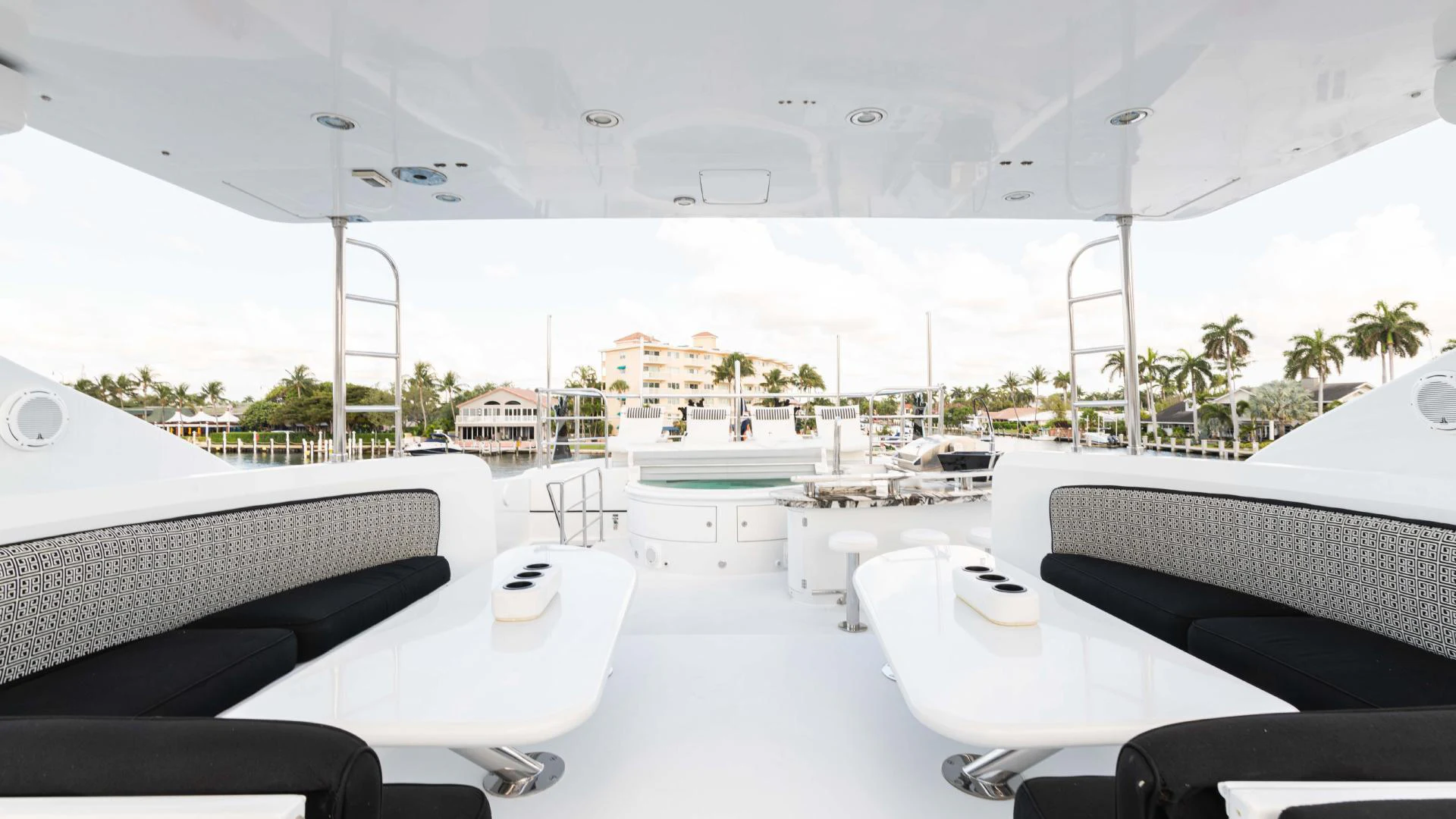 a room with tables and chairs aboard ARTHUR’S WAY Yacht for Sale