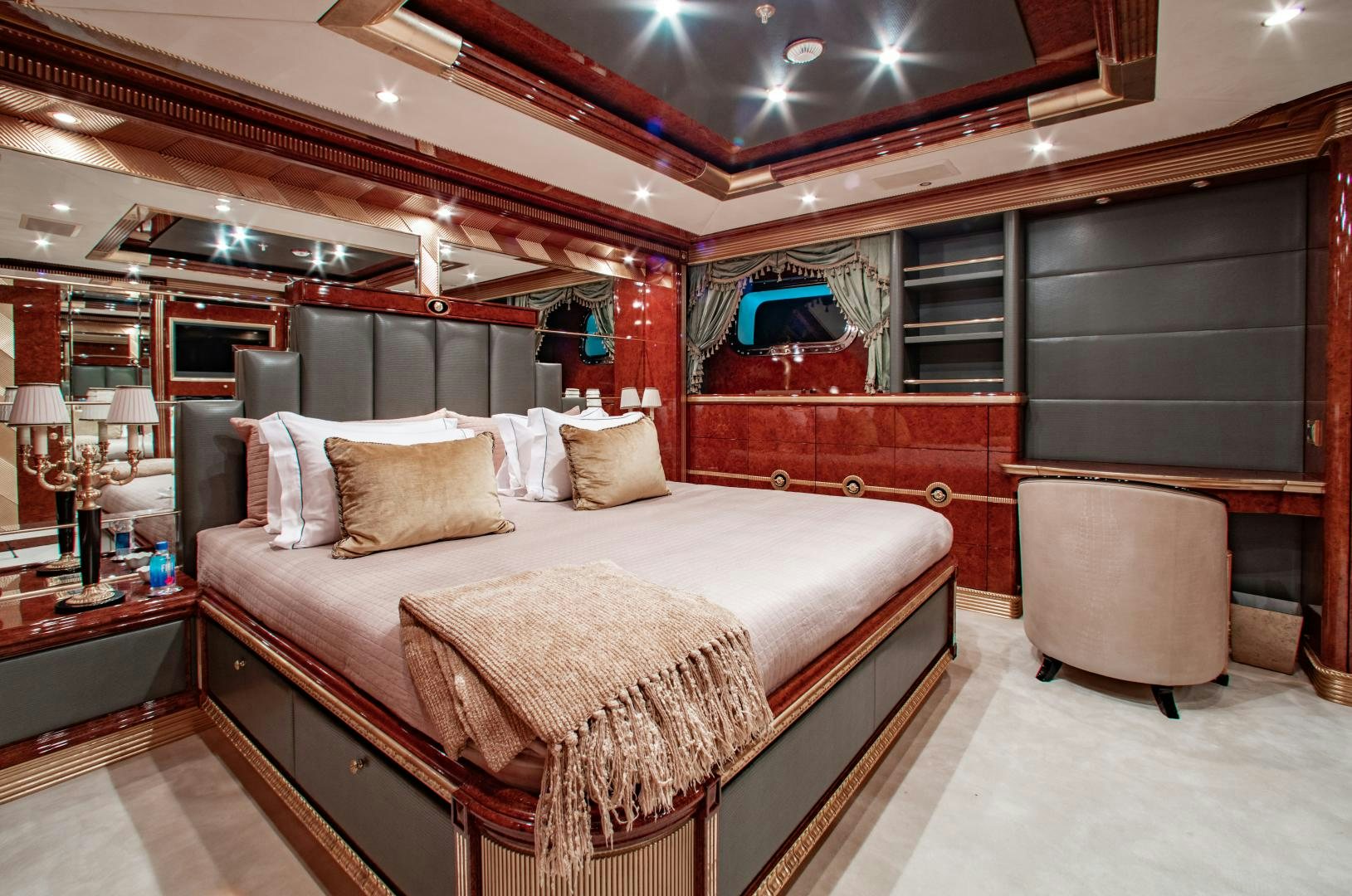 a bed in a room aboard SORRENTO Yacht for Sale