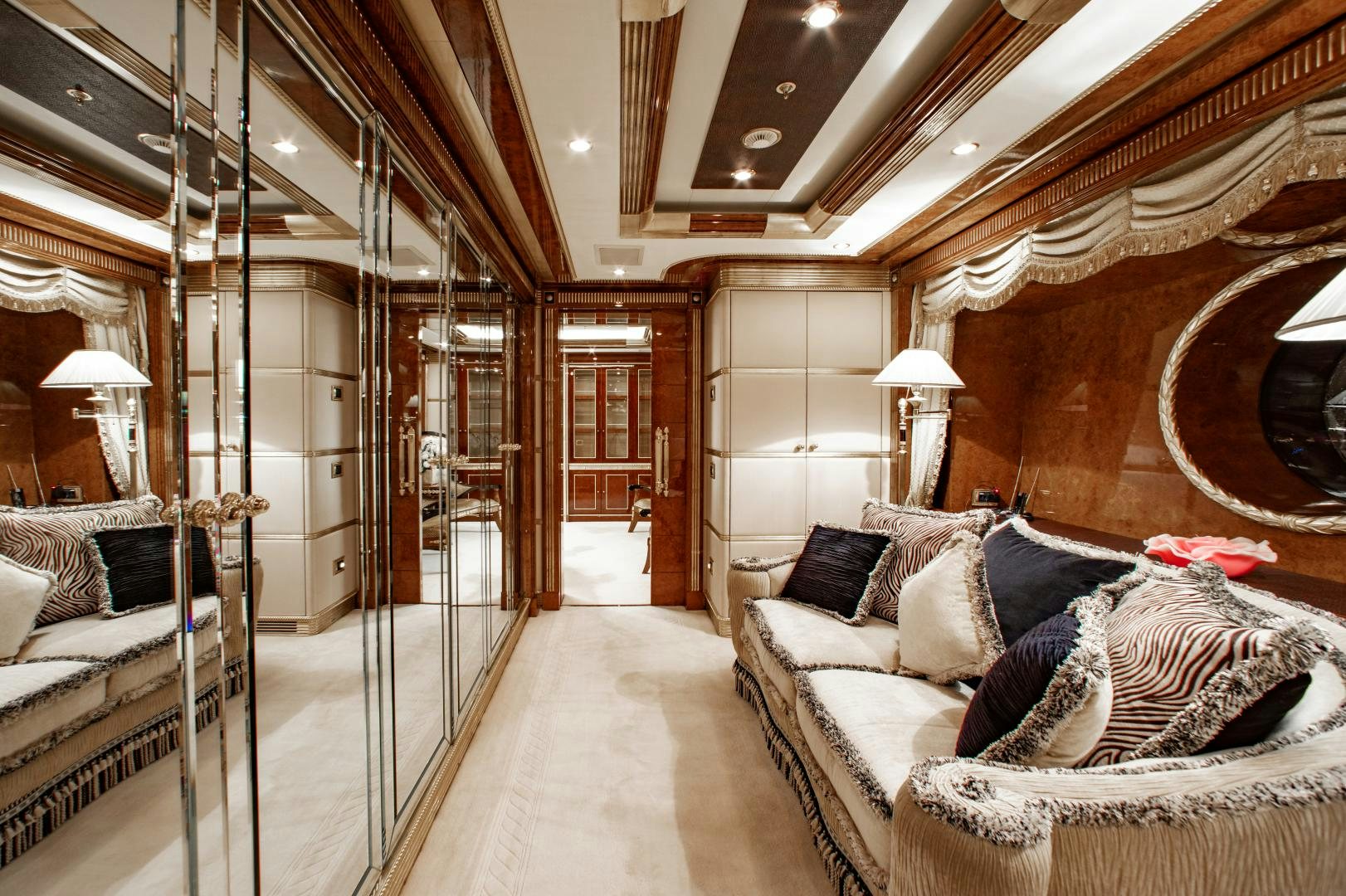 a large bedroom with a large bed aboard SORRENTO Yacht for Sale