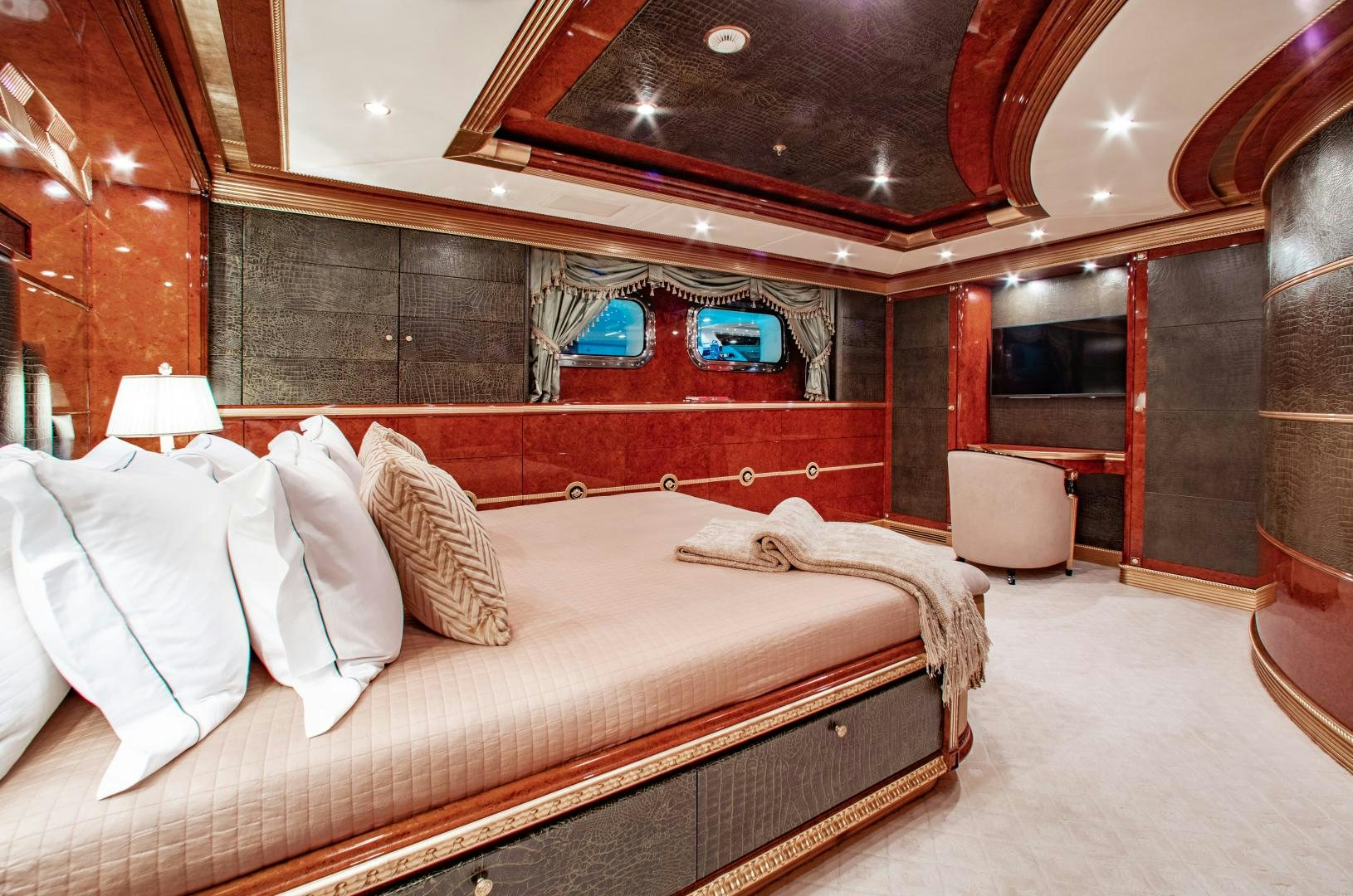 a bed in a room aboard SORRENTO Yacht for Sale