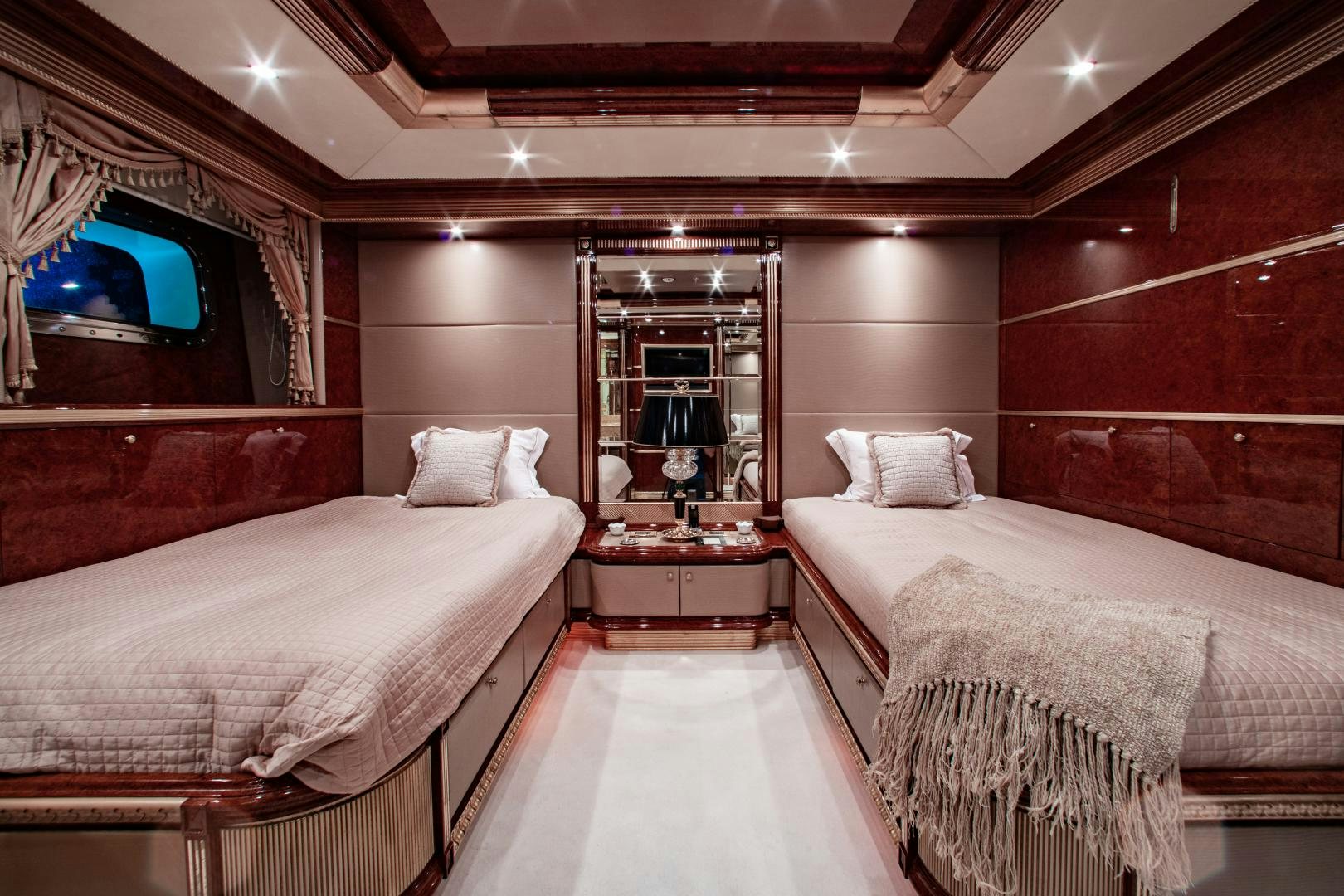 a room with two beds aboard SORRENTO Yacht for Sale