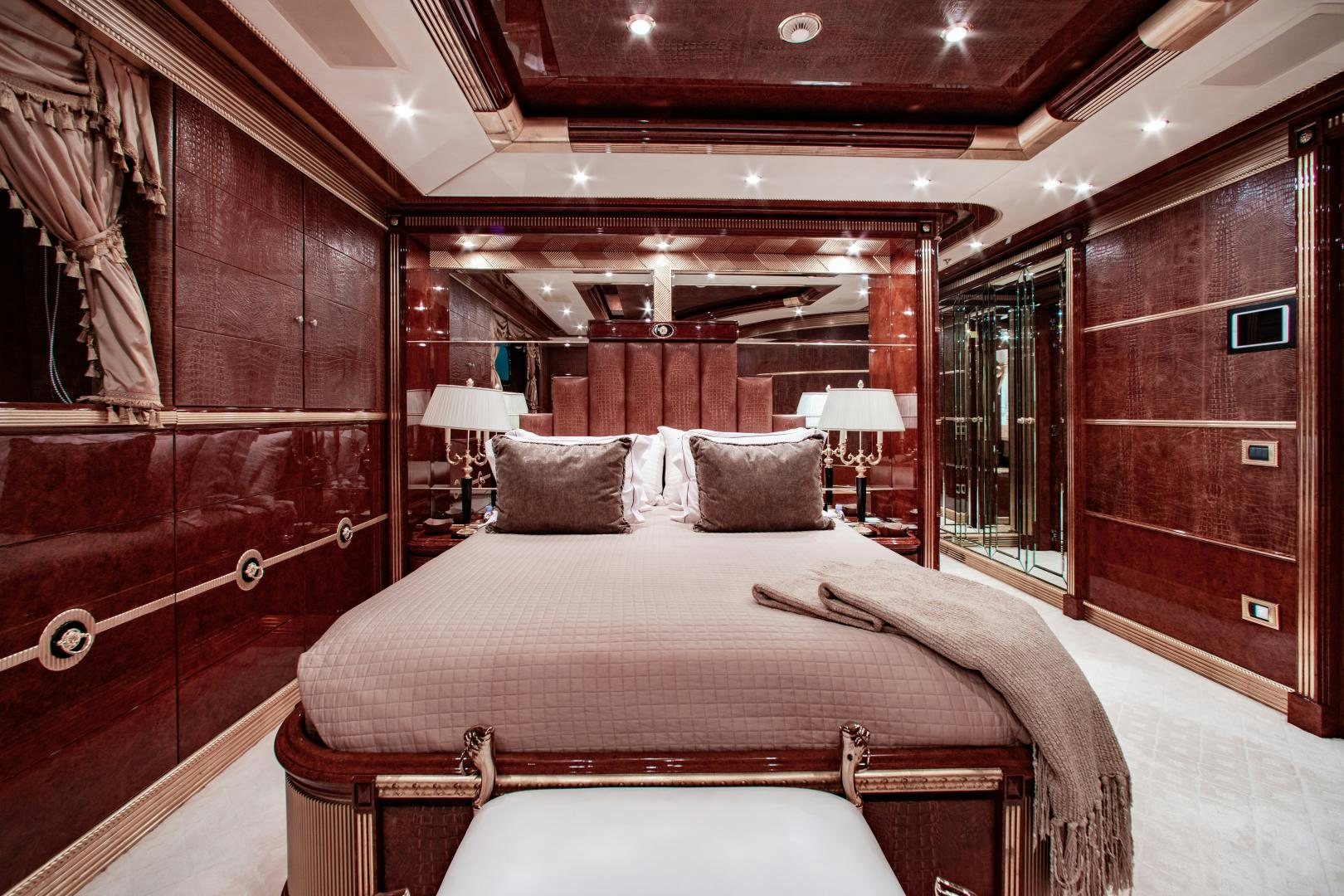 a bed in a room aboard SORRENTO Yacht for Sale