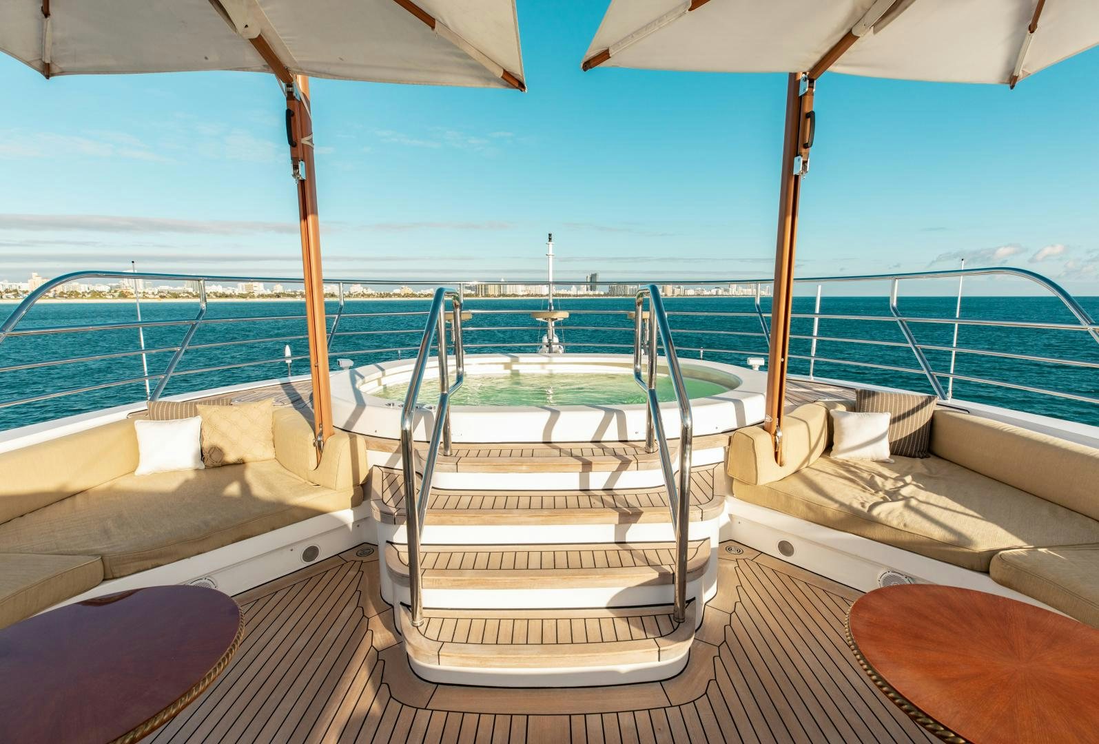 a deck with a view of the ocean and the deck aboard SORRENTO Yacht for Sale