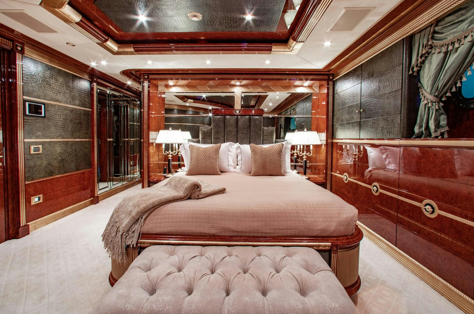 a large bed in a room aboard SORRENTO Yacht for Sale