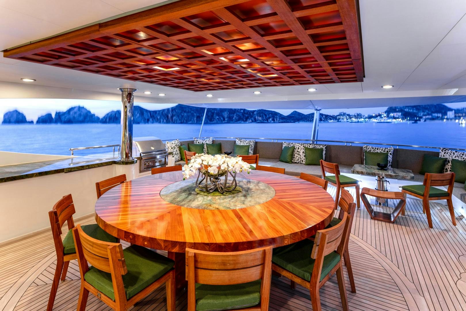 a table set for a dinner party aboard CHAMPAGNE SEAS Yacht for Sale