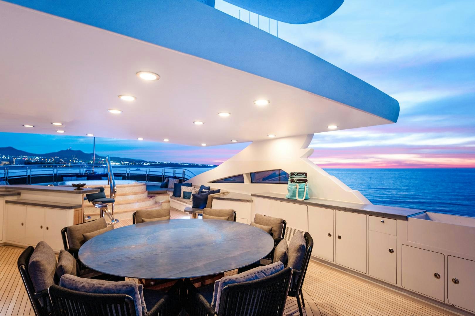 a boat on a deck aboard CHAMPAGNE SEAS Yacht for Sale