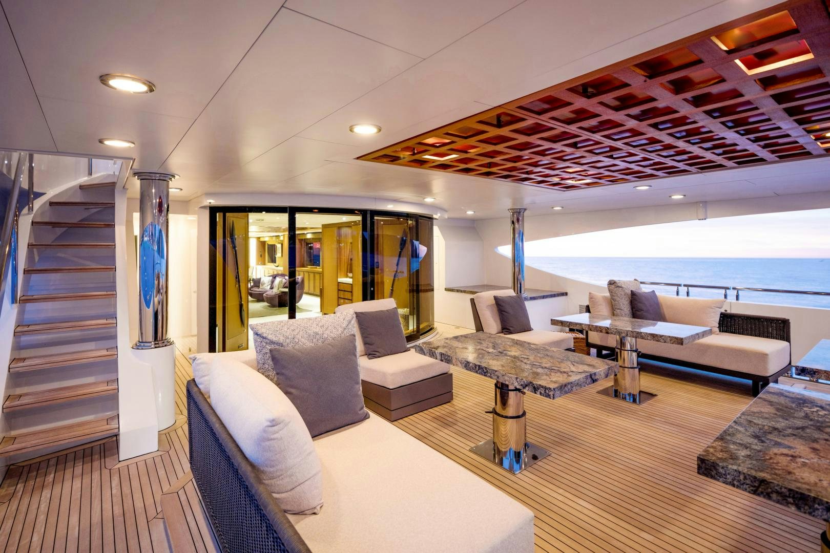 a large living room with a large open floor plan aboard CHAMPAGNE SEAS Yacht for Sale