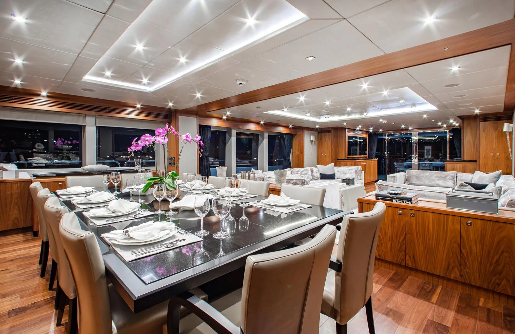 a large kitchen with a dining table aboard MARIN Yacht for Sale
