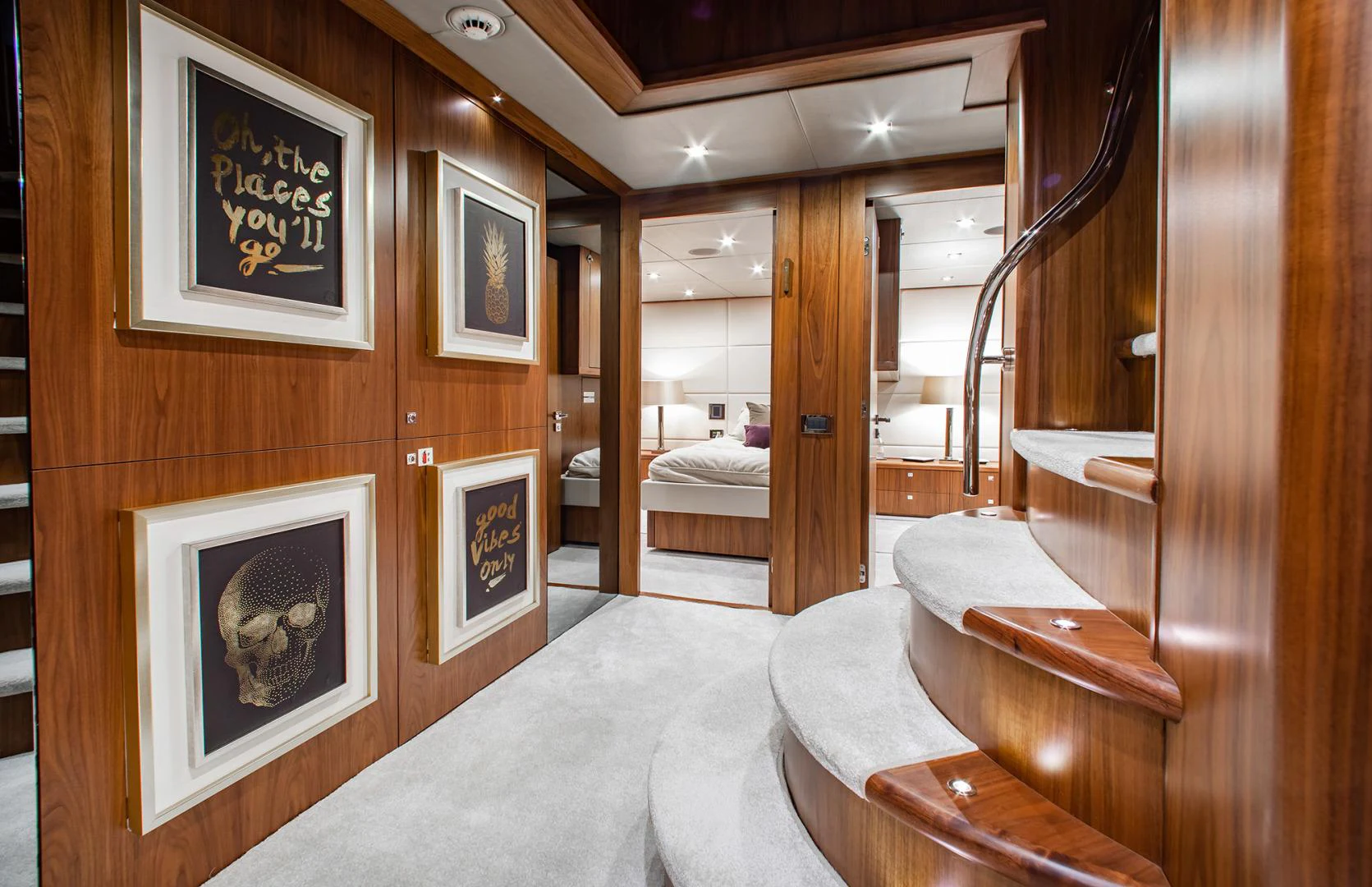 a room with a bed and a mirror aboard MARIN Yacht for Sale