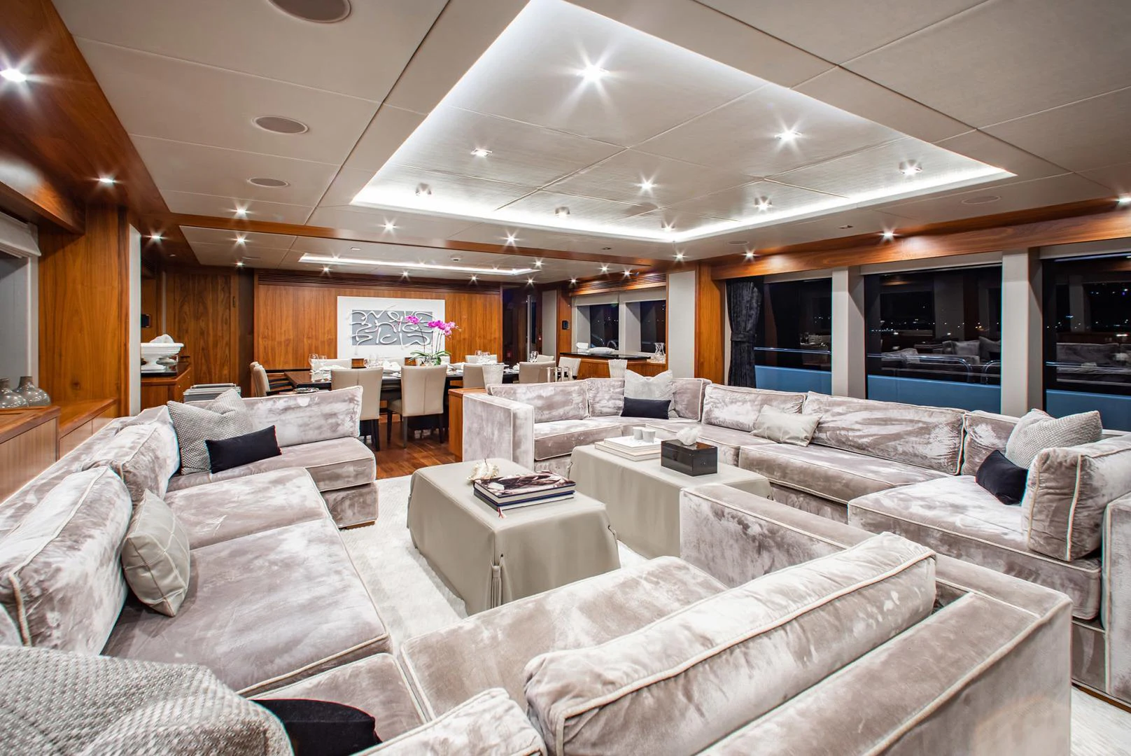 a living room with a large couch aboard MARIN Yacht for Sale
