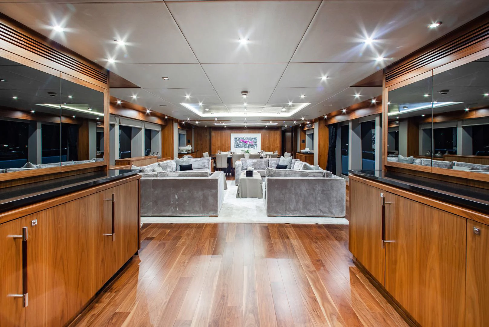 a large kitchen with wooden cabinets aboard MARIN Yacht for Sale