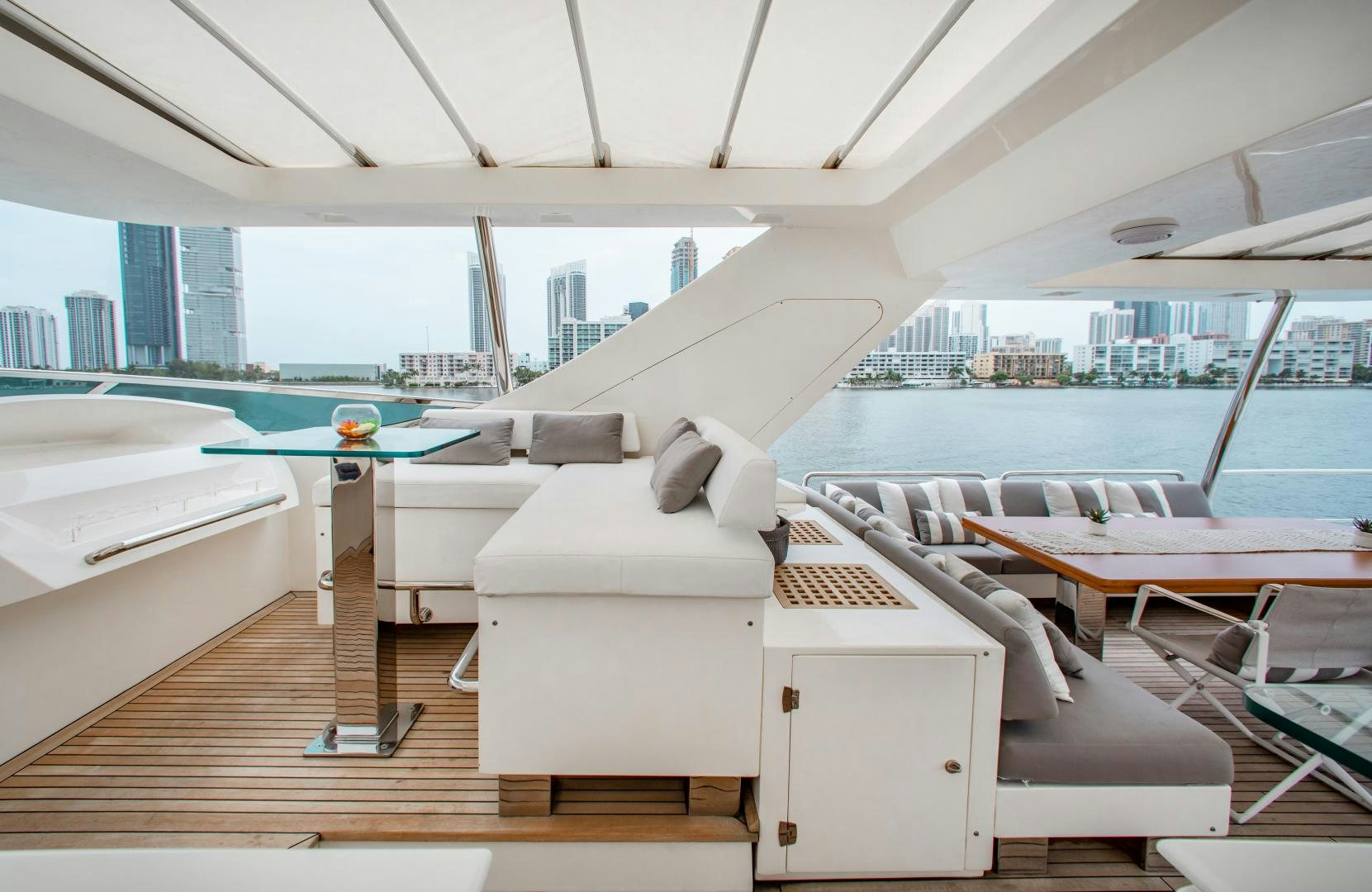 a boat with a view of the city aboard ARREEE! Yacht for Sale