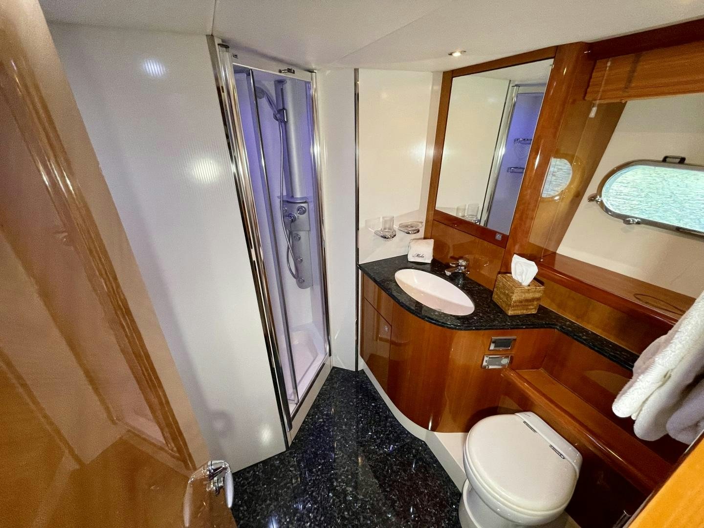 a bathroom with a sink and a toilet aboard BELLA Yacht for Sale