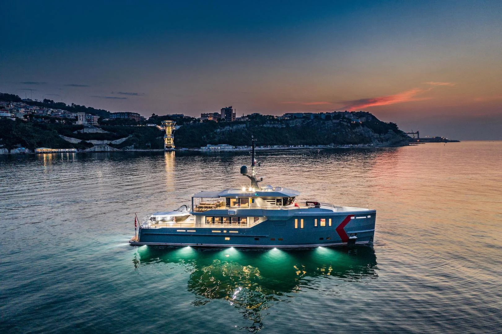 a boat in the water aboard ATOM Yacht for Sale