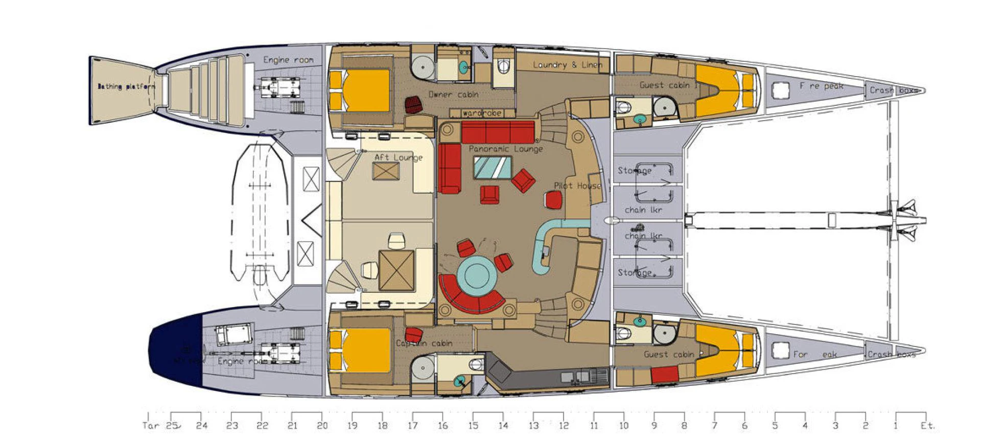 diagram, engineering drawing aboard AZIZAM Yacht for Sale