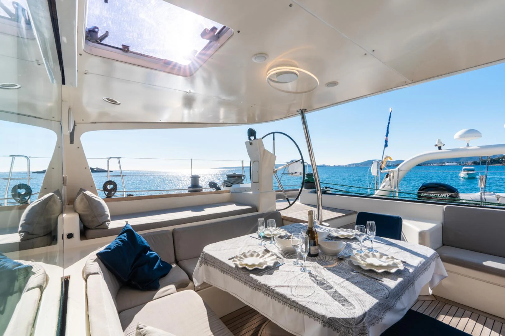 a table on a boat aboard AZIZAM Yacht for Sale