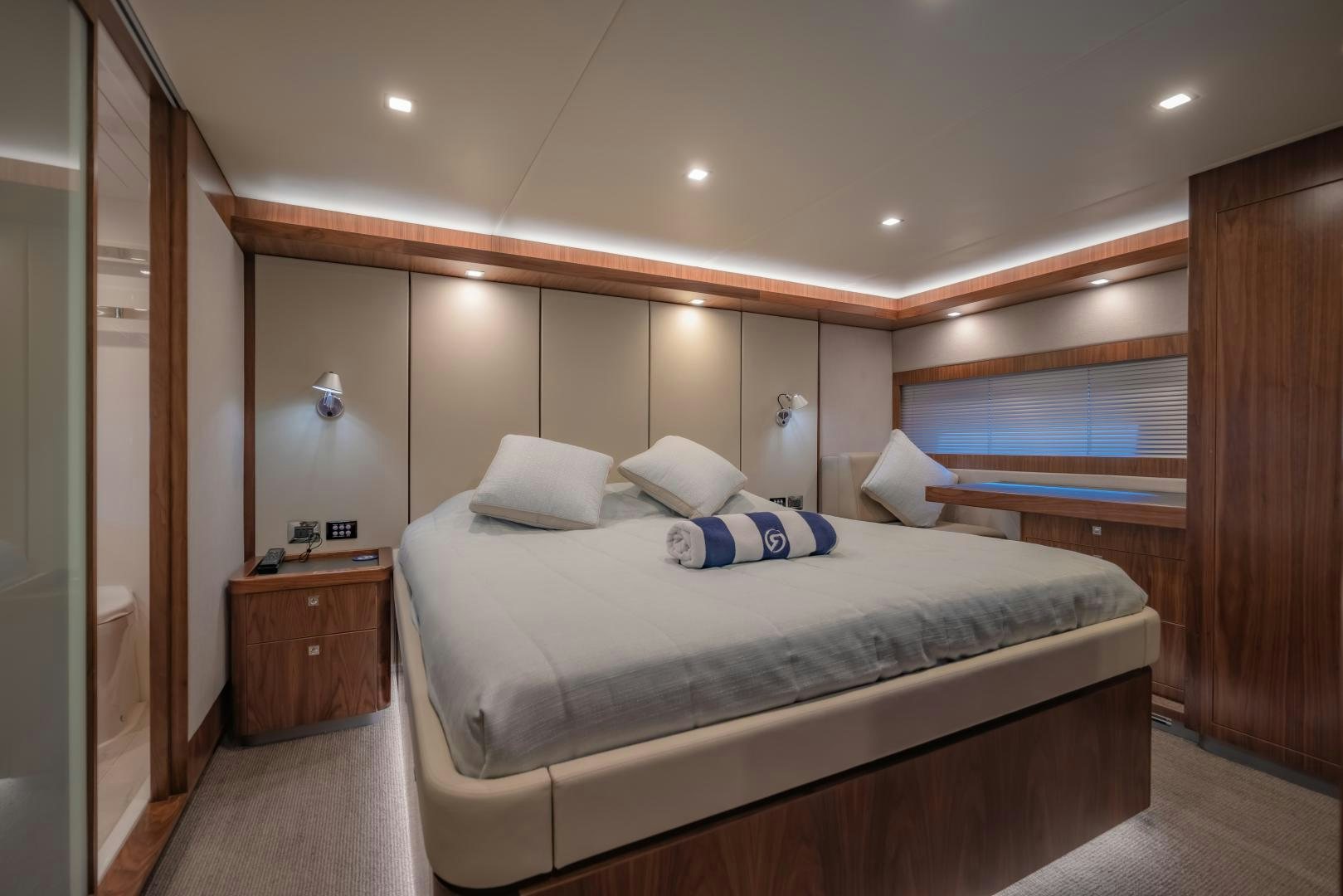 a bed in a room aboard FAT BOY Yacht for Sale