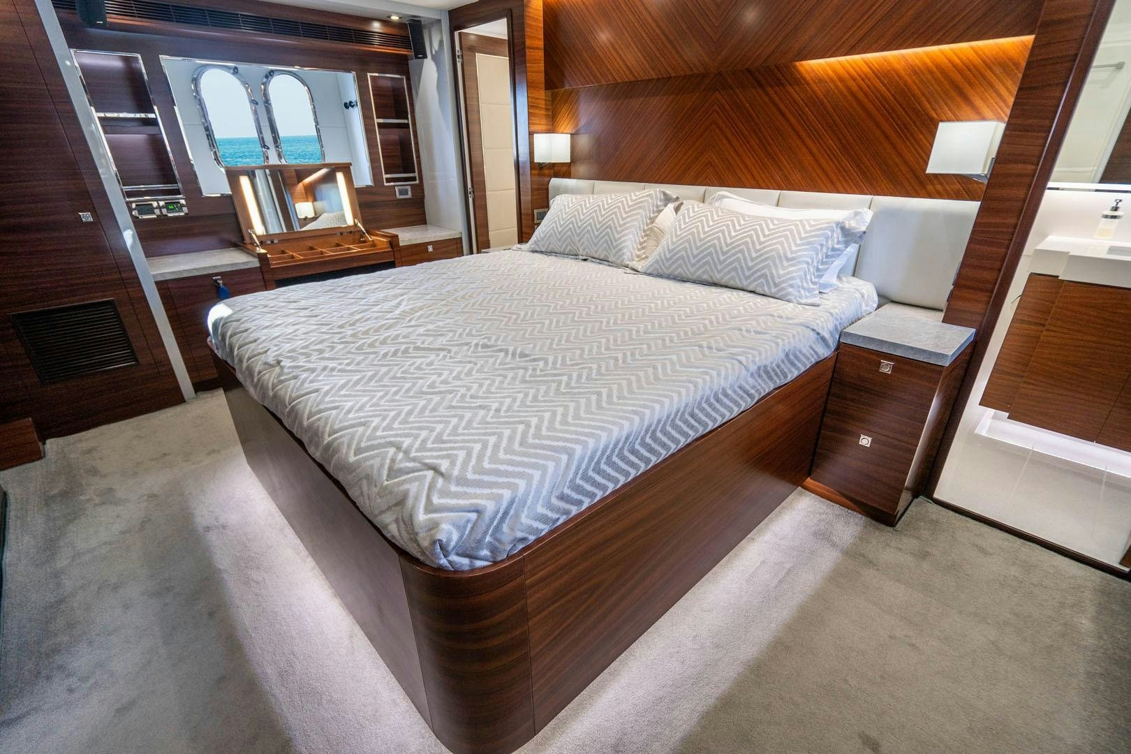 a bed in a room aboard LIFE Yacht for Sale