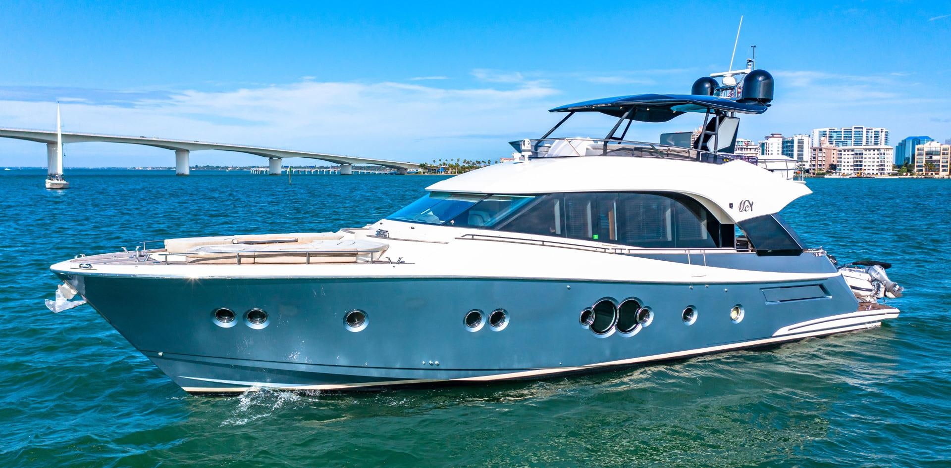 a white boat in the water aboard MONTE CARLO Yacht for Sale