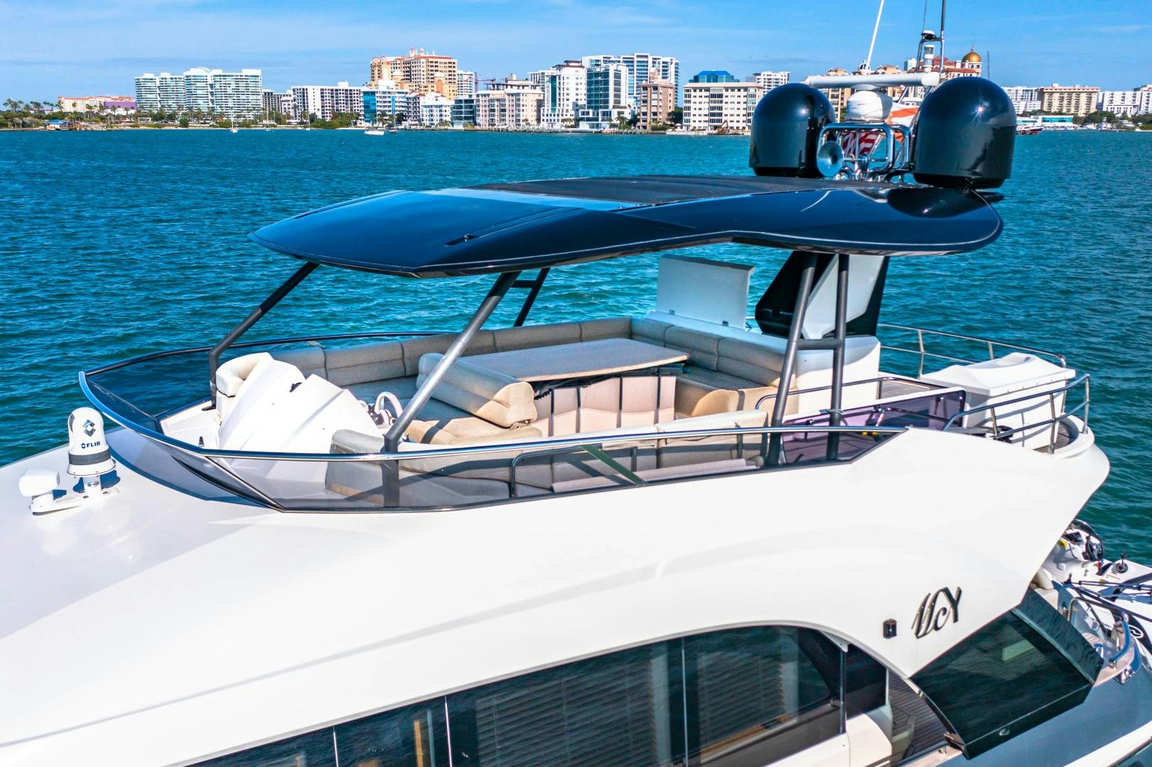 a boat with a large telescope on the front aboard MONTE CARLO Yacht for Sale