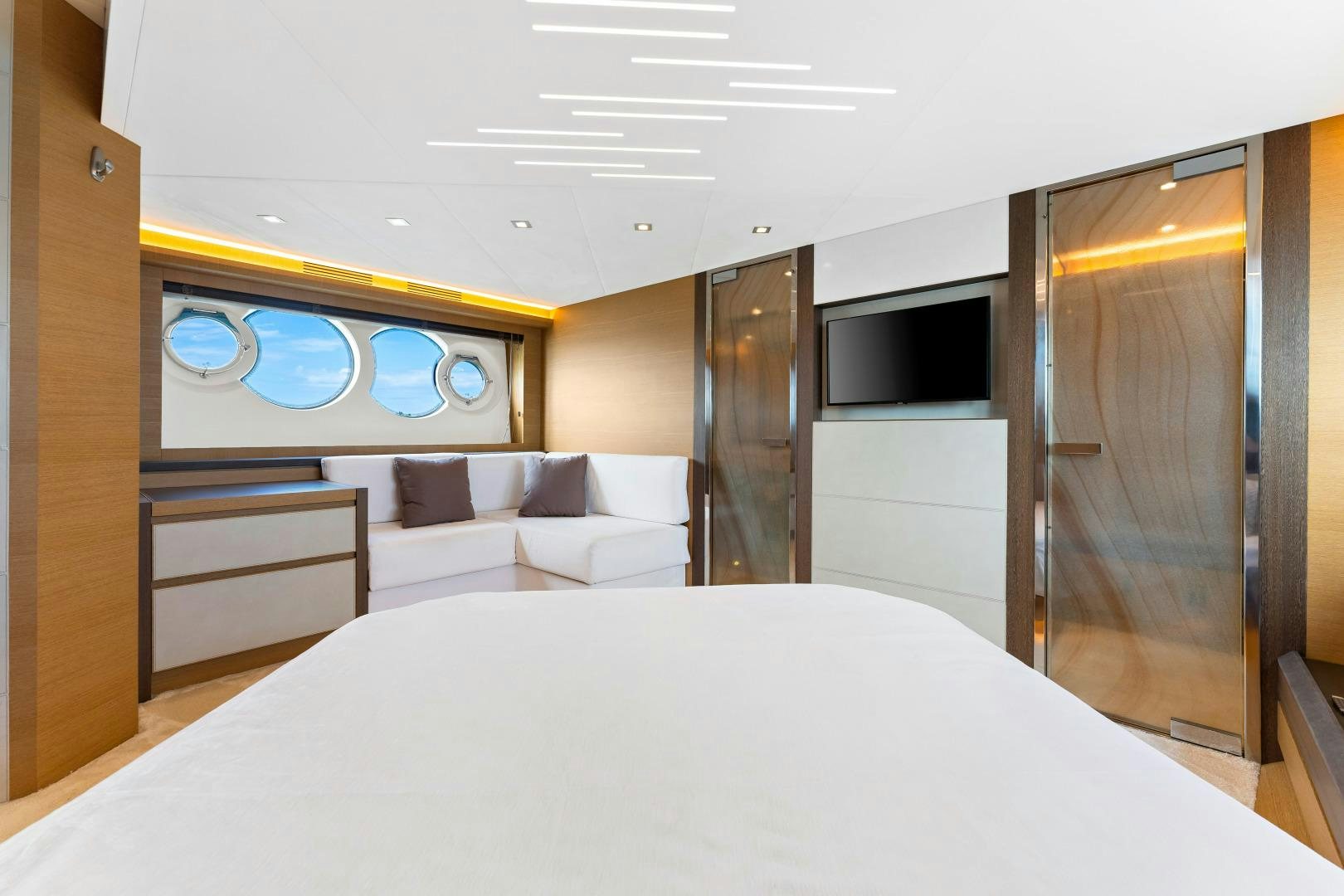 a room with a bed and a tv aboard MONTE CARLO Yacht for Sale