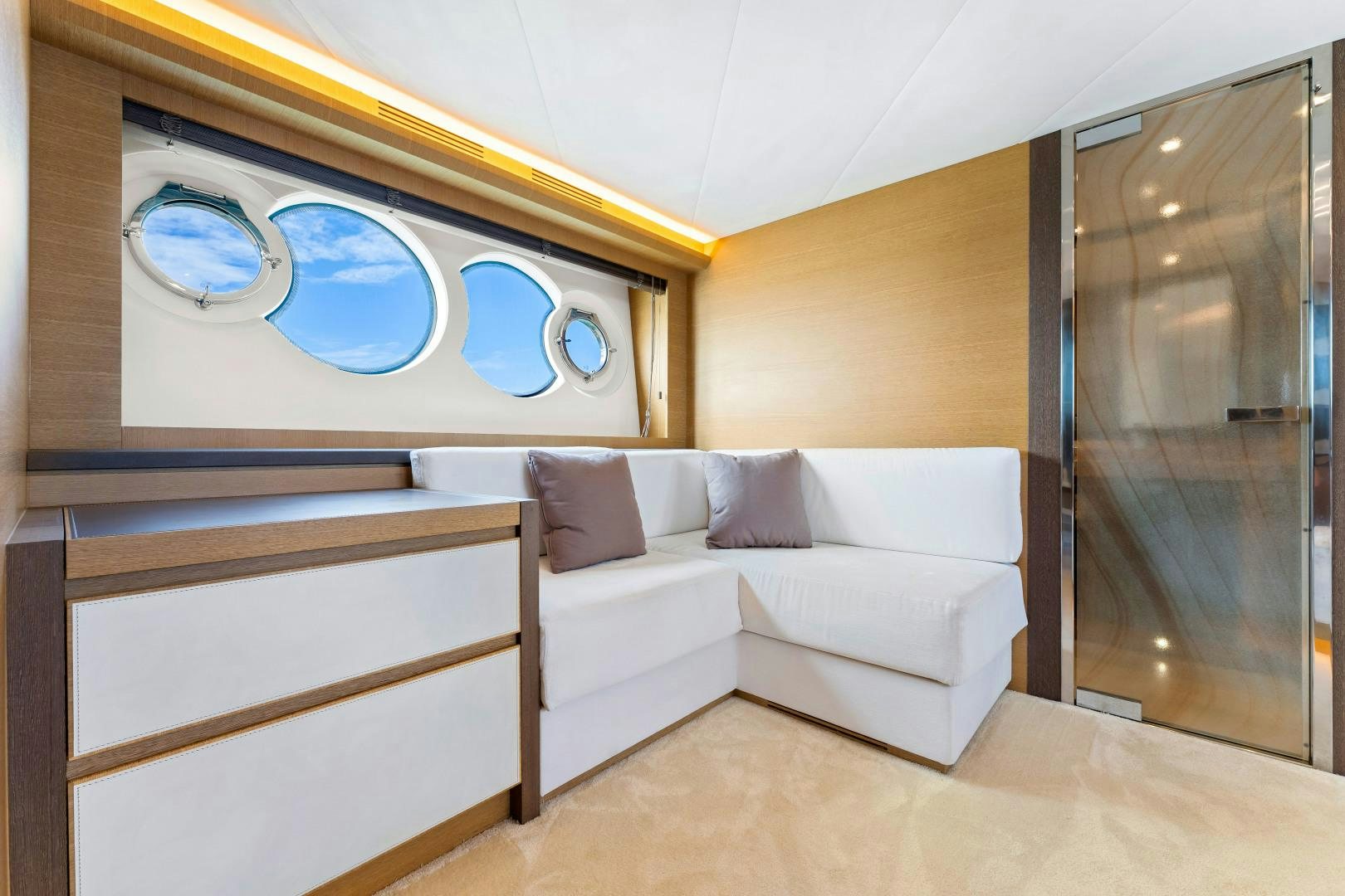 a room with a bed and a desk aboard MONTE CARLO Yacht for Sale