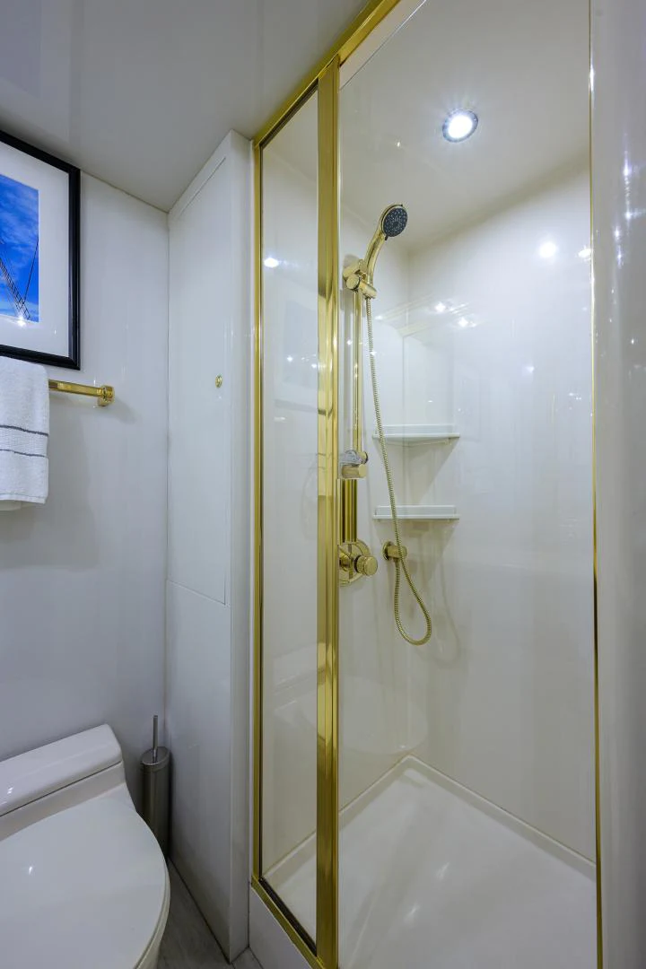 a shower with a standup shower aboard TRYST Yacht for Sale