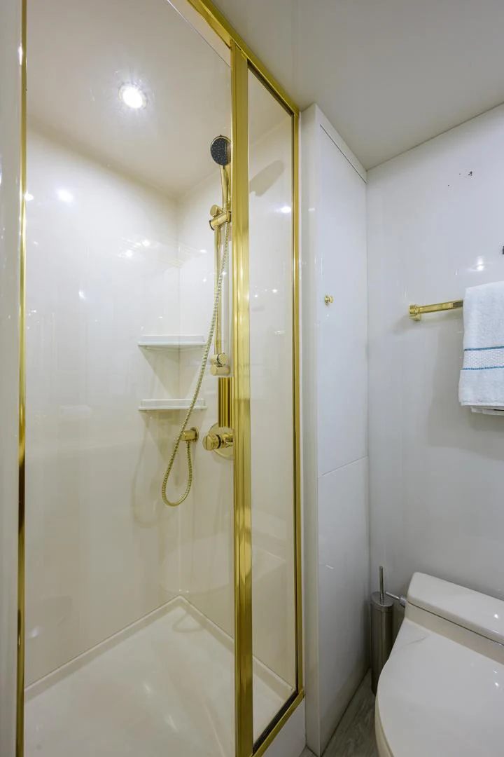 a shower with a standup shower aboard TRYST Yacht for Sale