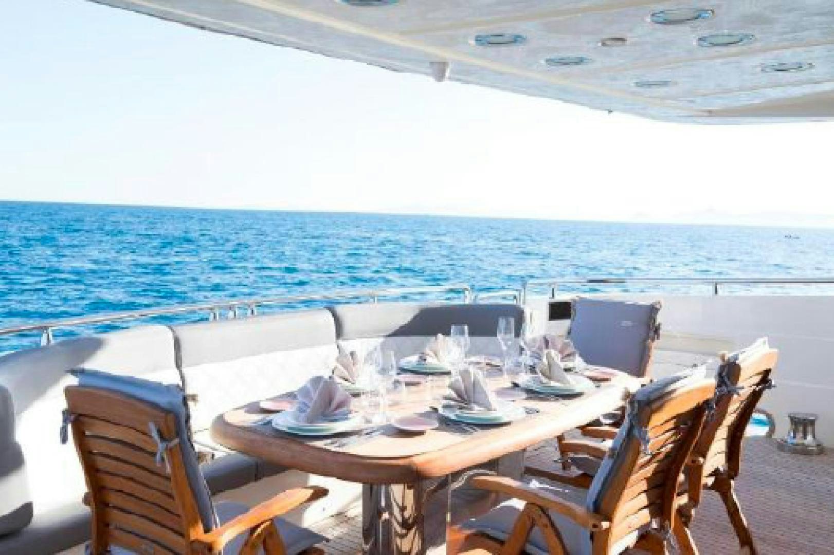 a table set for a meal on a boat aboard ALBATOR 2 Yacht for Sale