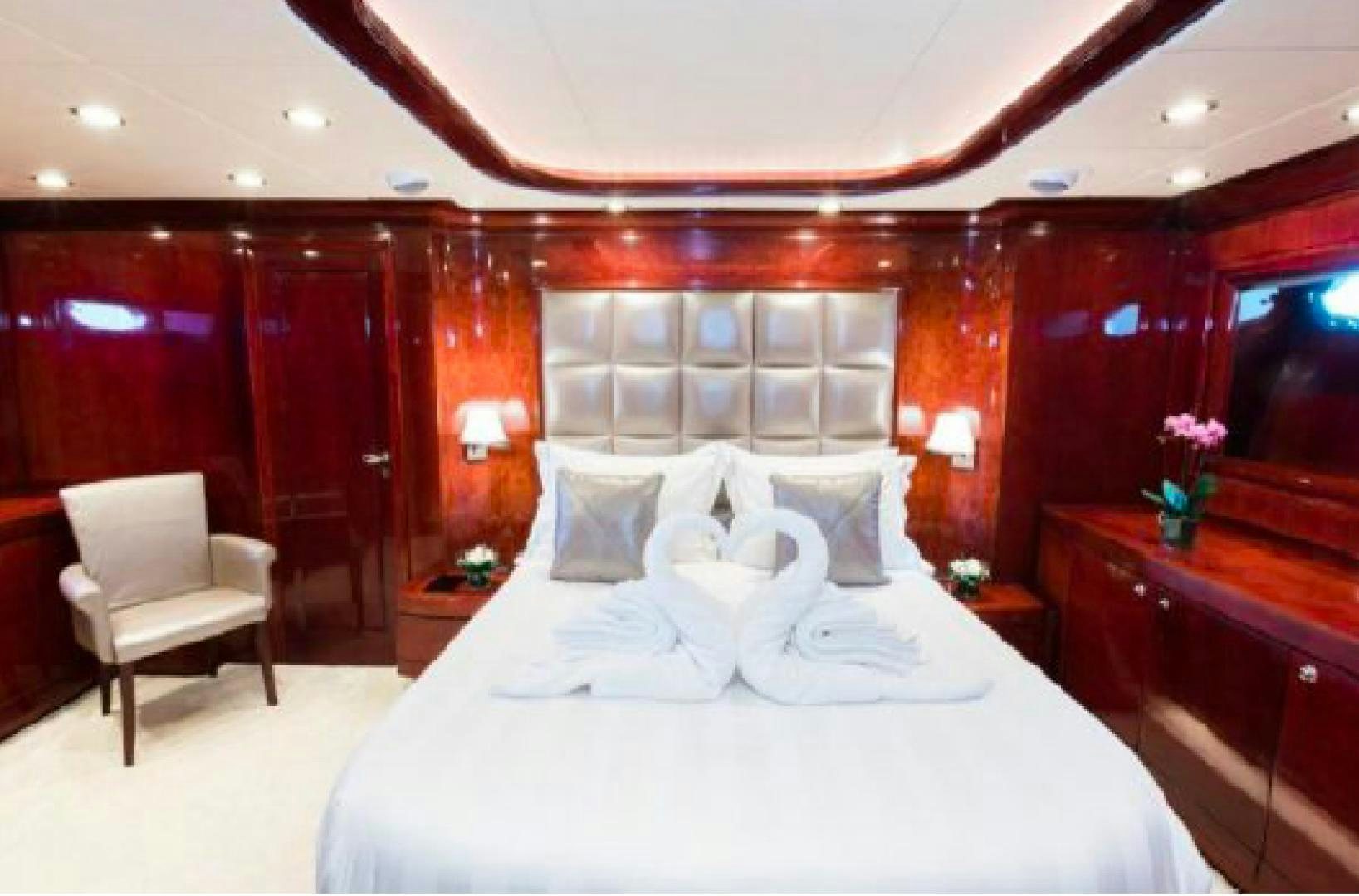 a bed with white sheets aboard ALBATOR 2 Yacht for Sale
