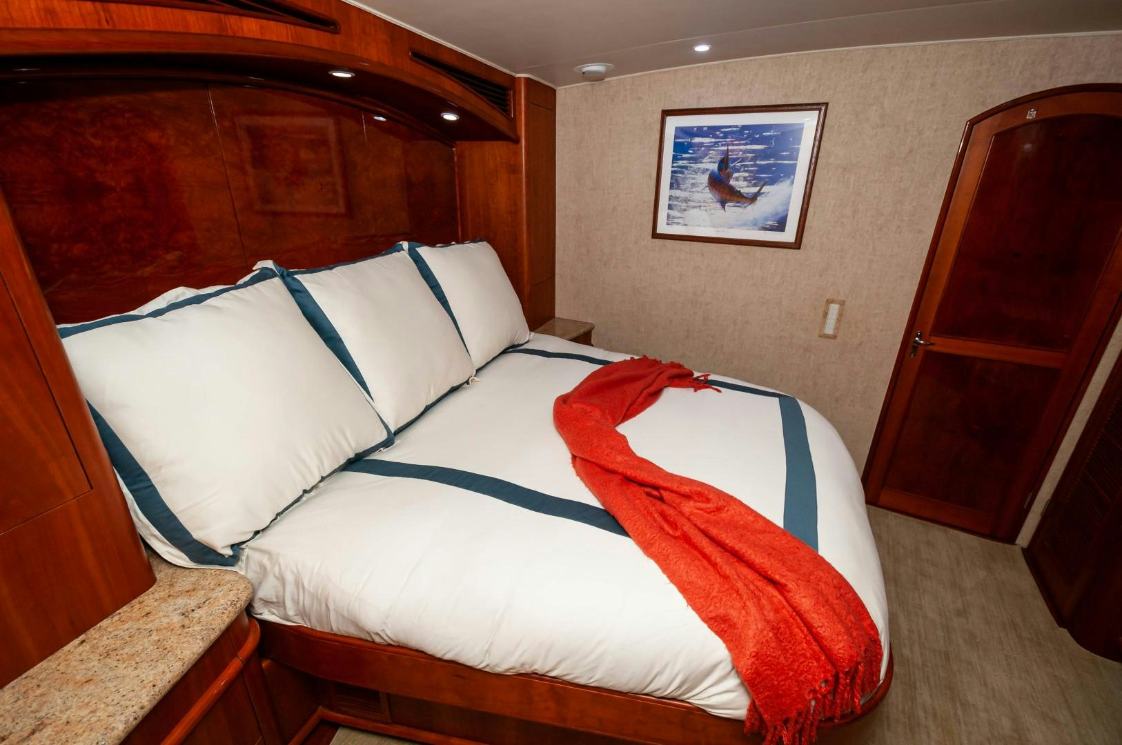 a bed with pillows aboard BANK ON Yacht for Sale