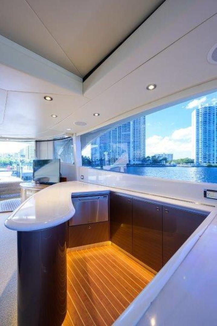 a kitchen with a large window aboard VIRGINIA SEA Yacht for Sale
