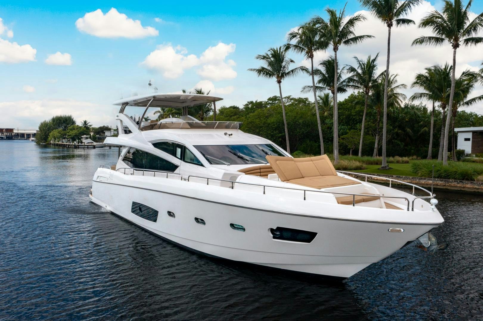 a white yacht on the water aboard SOL Y LUNA Yacht for Sale