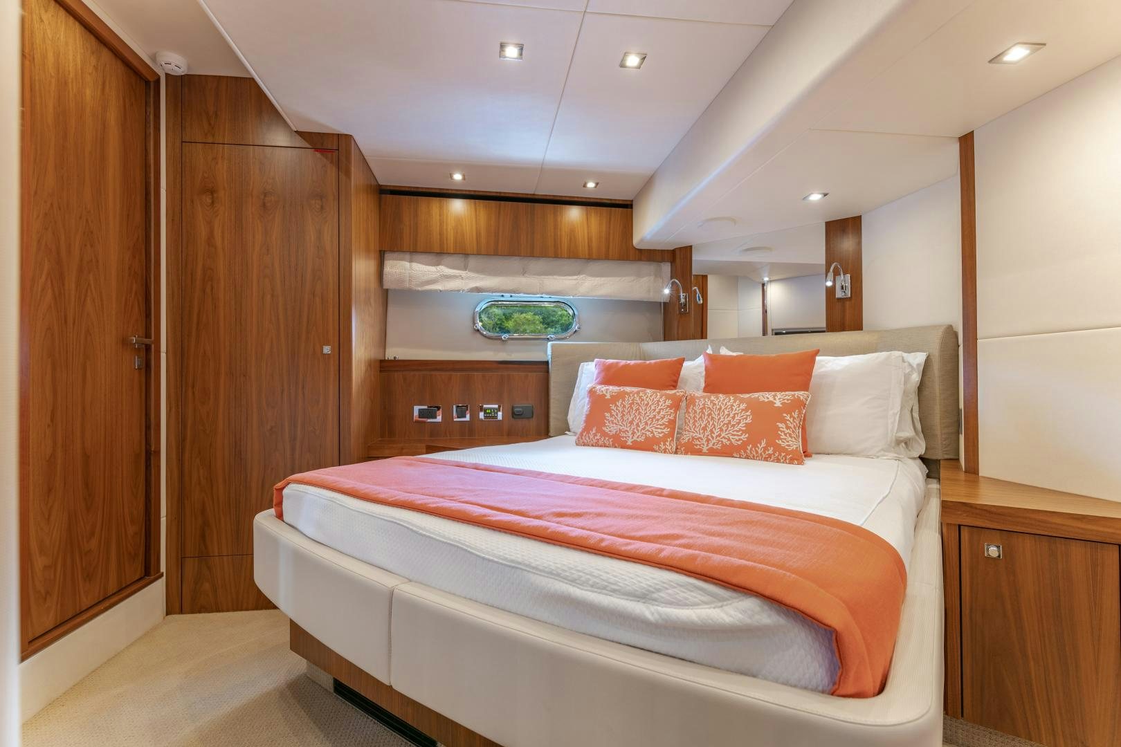 a bed in a room aboard SOL Y LUNA Yacht for Sale