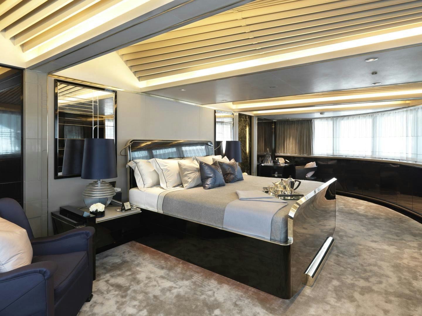 a large bed in a room aboard SEALYON Yacht for Sale