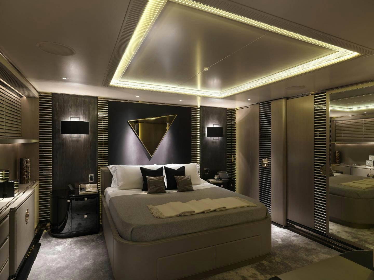 a large bedroom with a large bed aboard SEALYON Yacht for Sale