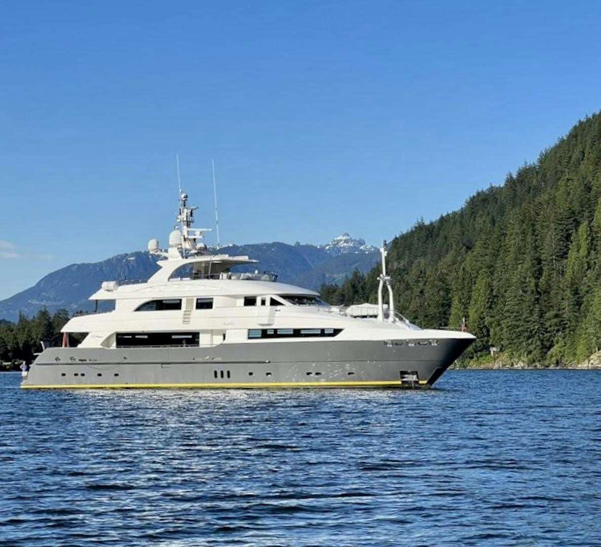 a large white yacht in the water aboard STAY SALTY Yacht for Sale