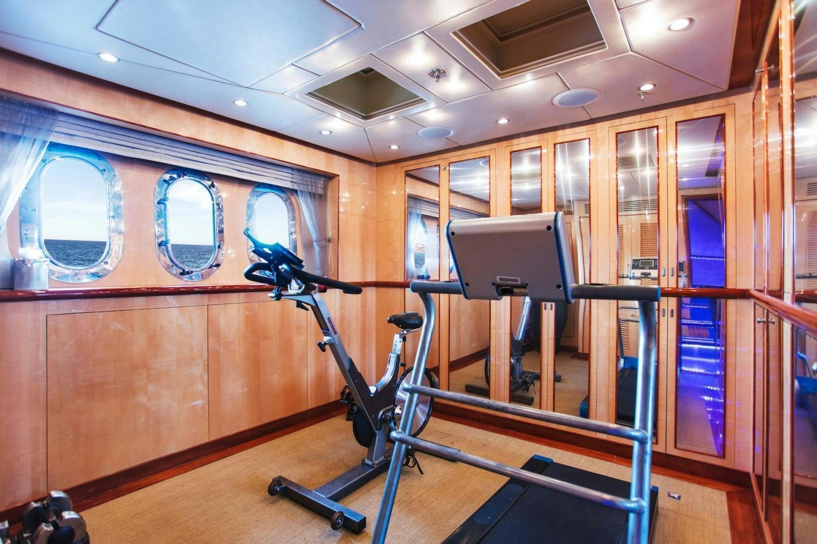 a bicycle in a room aboard STAY SALTY Yacht for Sale