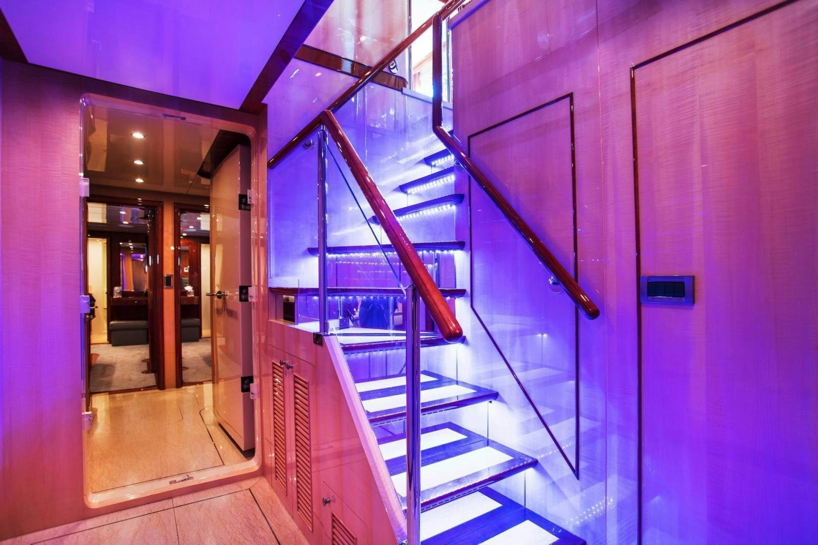 a staircase in a building aboard STAY SALTY Yacht for Sale
