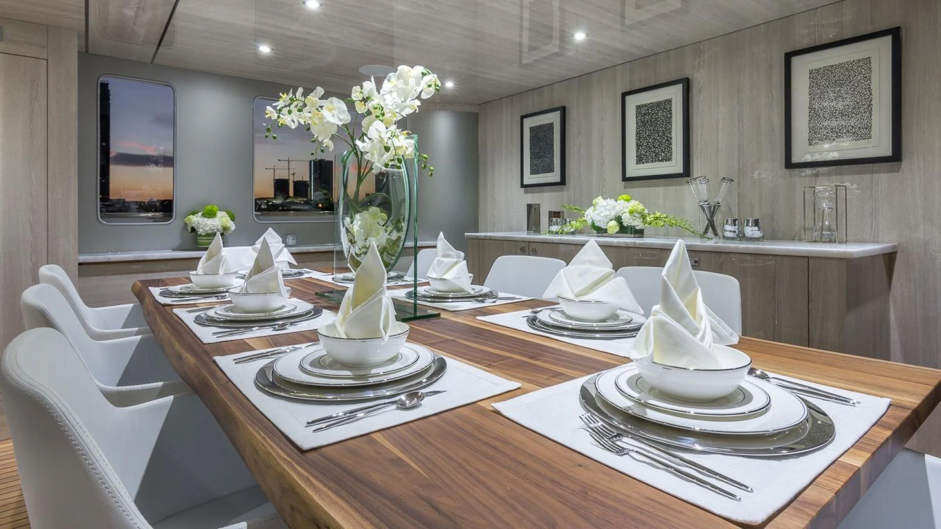a table with a vase of flowers aboard NIRVANA Yacht for Sale