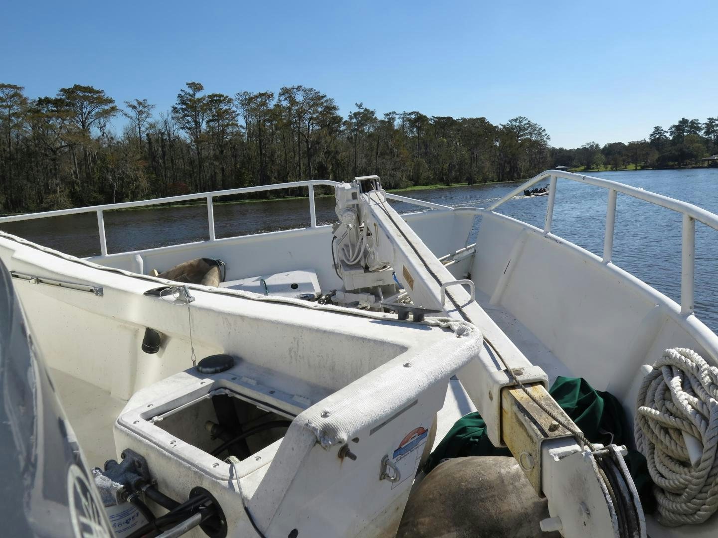a boat with a car on it aboard WANDERER Yacht for Sale