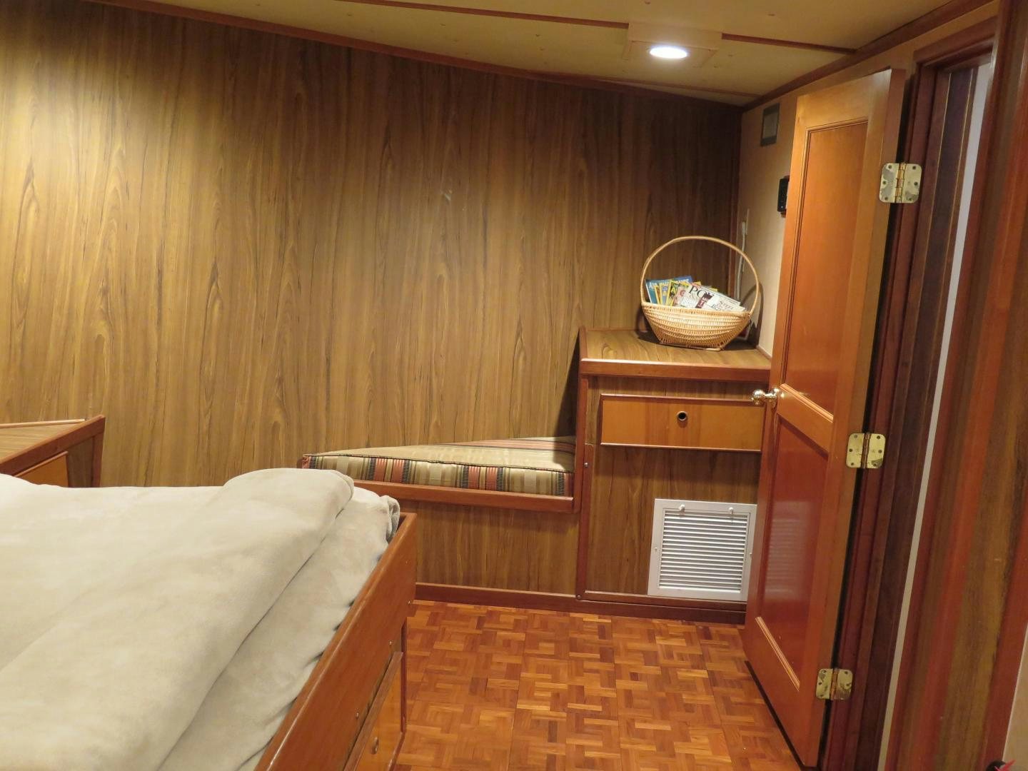a wooden room with a wood wall aboard WANDERER Yacht for Sale