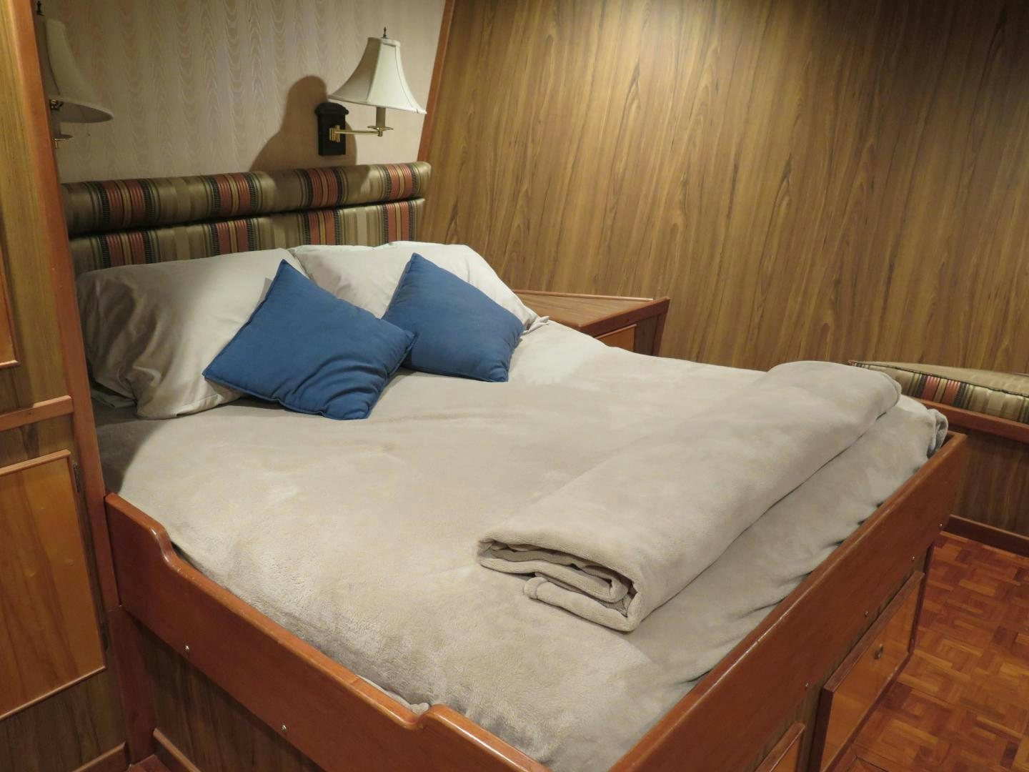 a bed with pillows aboard WANDERER Yacht for Sale