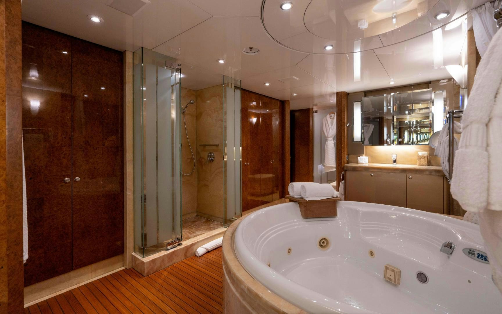 a bathroom with a large bathtub aboard 4 ROSES Yacht for Sale