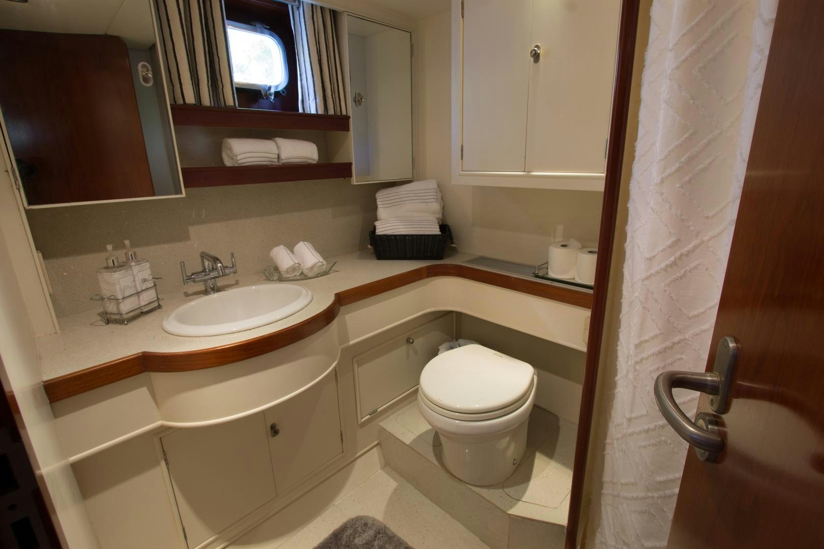 a bathroom with a sink and toilet aboard SEAEO Yacht for Sale