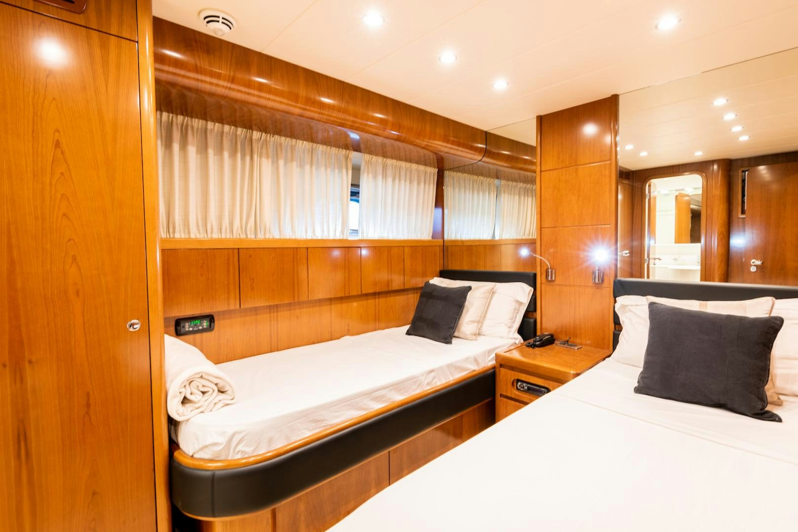 a room with two beds aboard SEA FALCON Yacht for Sale