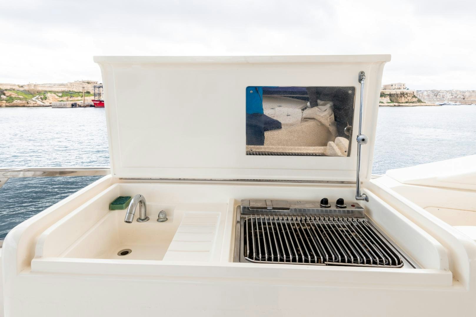 a boat with a towel on the front aboard SEA FALCON Yacht for Sale