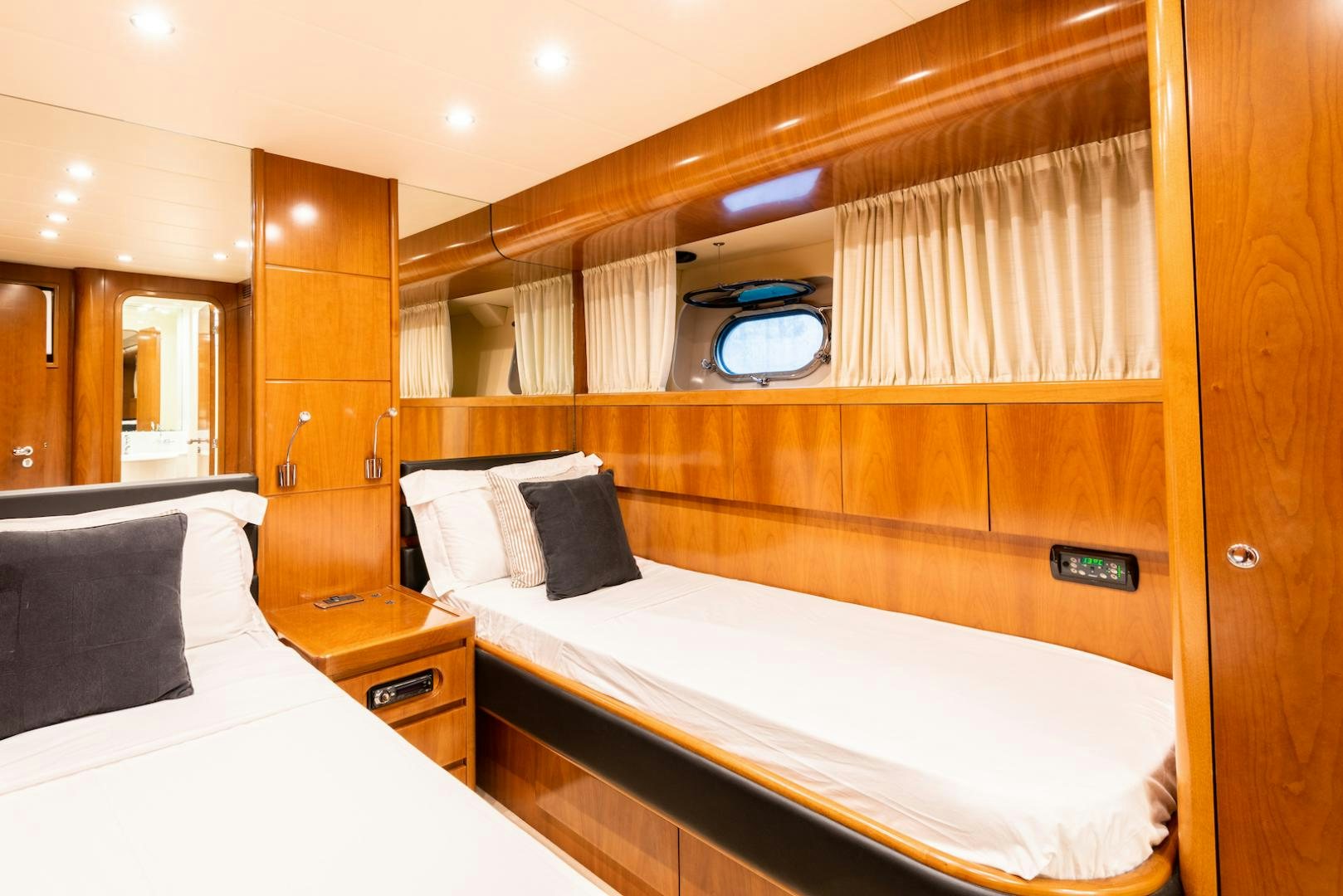 a room with two beds aboard SEA FALCON Yacht for Sale