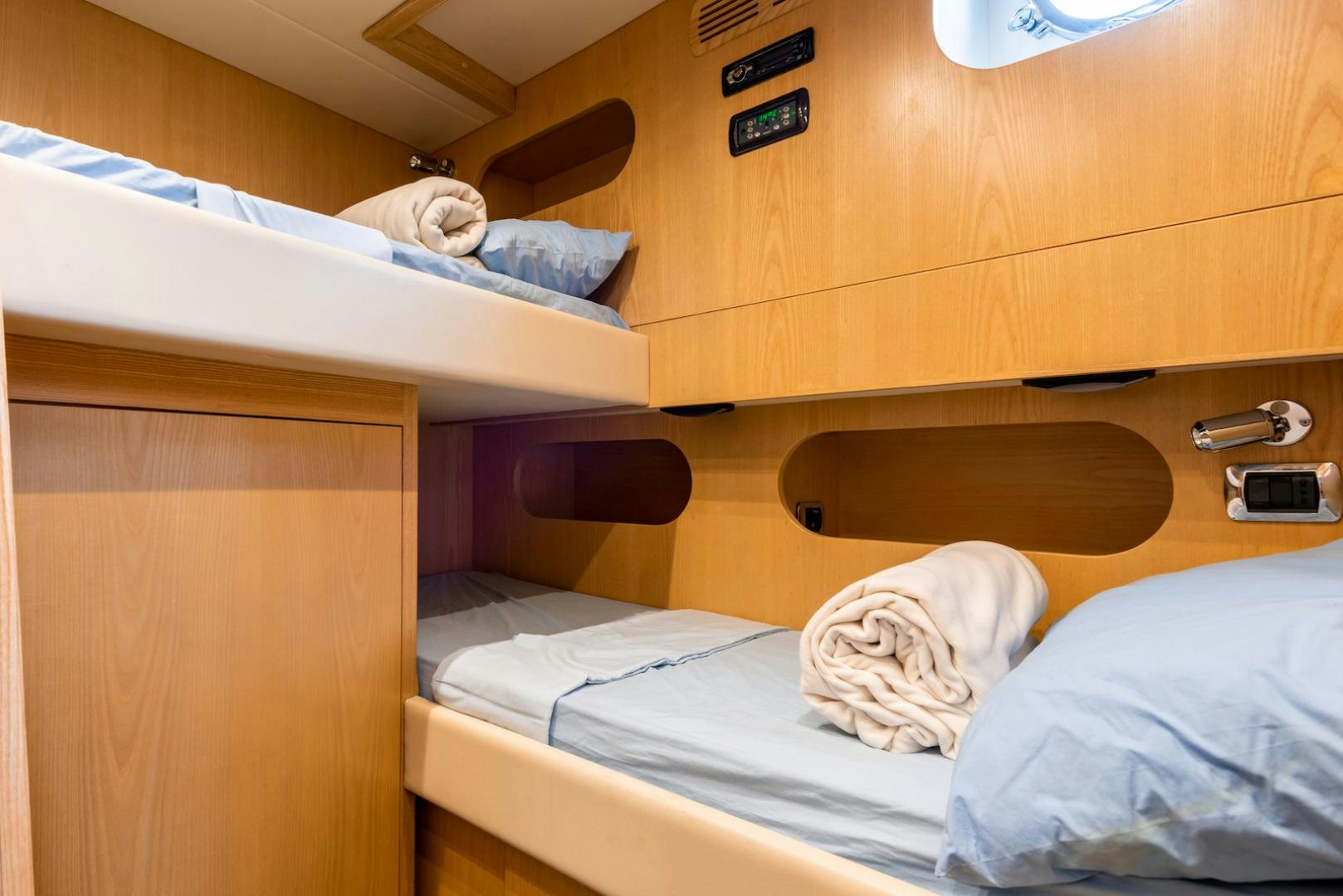 a couple of beds in a room aboard SEA FALCON Yacht for Sale