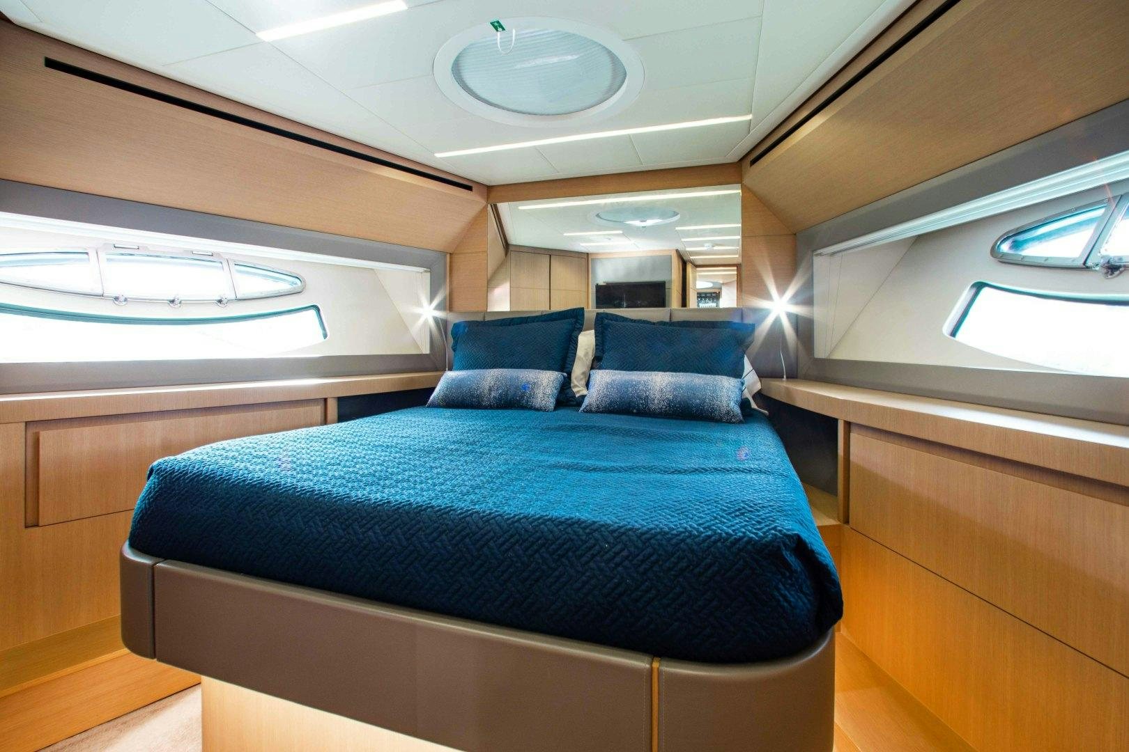 a bed in a room aboard JULIE K Yacht for Sale